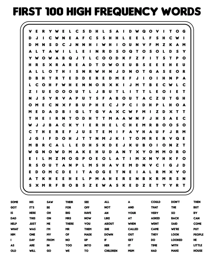 100 Word Search Printable