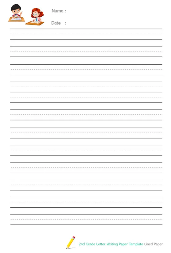 2nd Grade Printable Lined Writing Paper with Name- and Date Template
