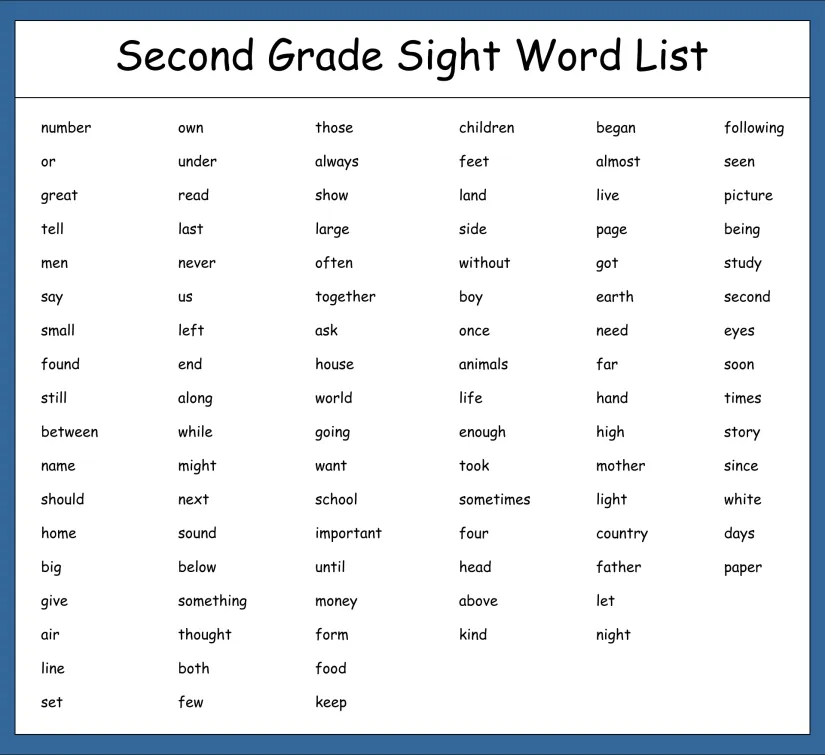 2nd Grade Sight Word List Printable
