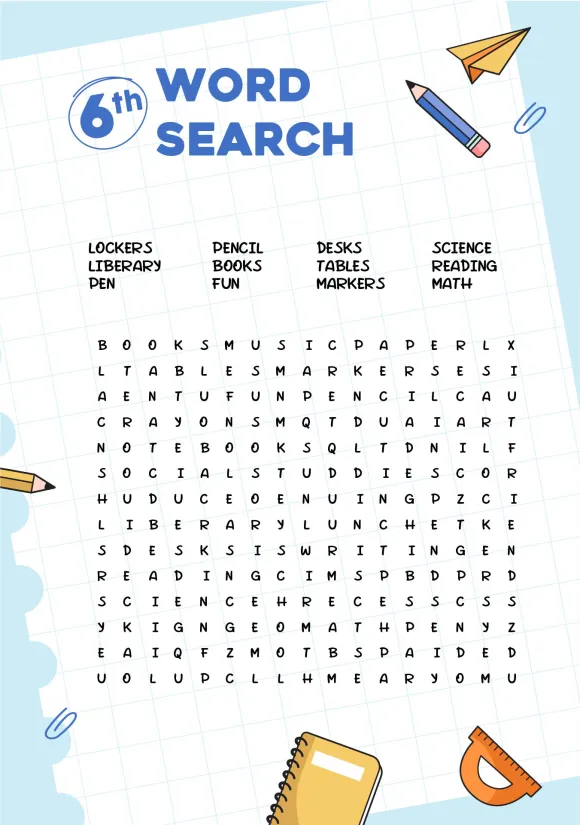 6th Grade Word Search Worksheets
