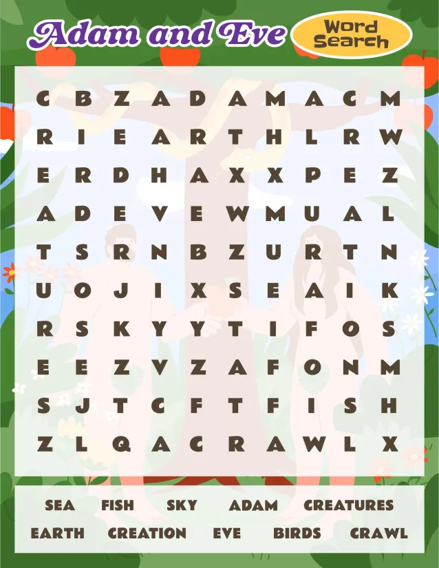Adam And Eve Word Search Printable