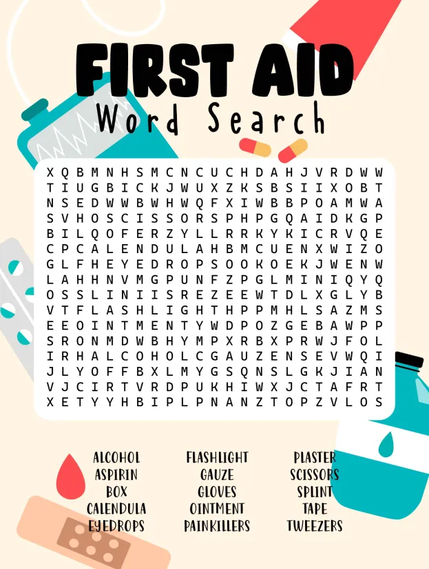 All Things First Aid Word Search Puzzle Printable