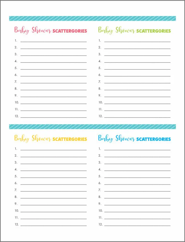 Baby Scattergories Printable Free