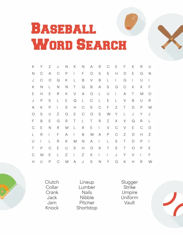 Baseball Teams Word Search Printable