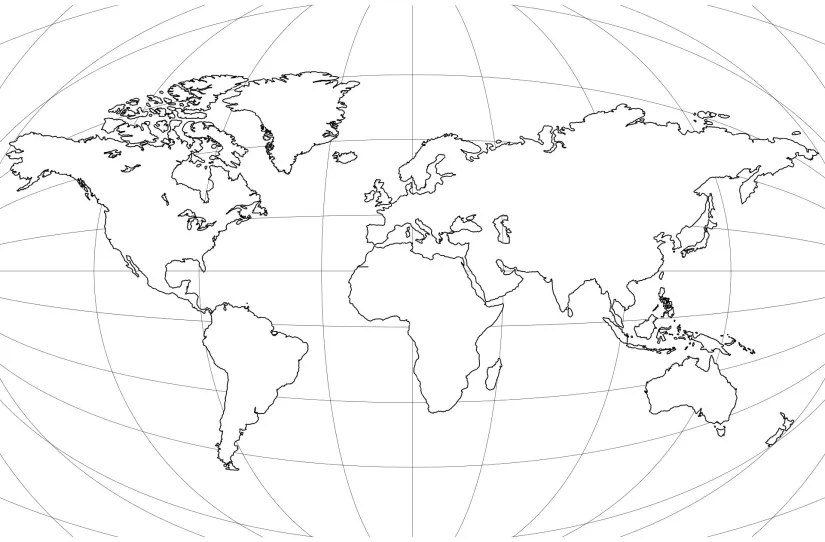 Black and White World Map Outline