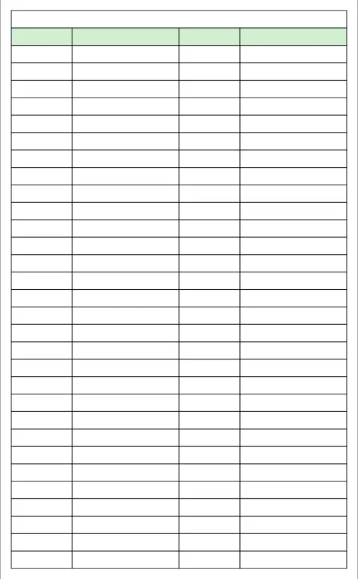 Blank 4 Column Chart Printable