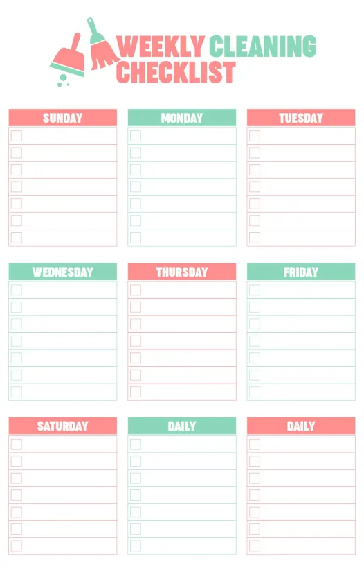 Blank Cleaning Checklist Template