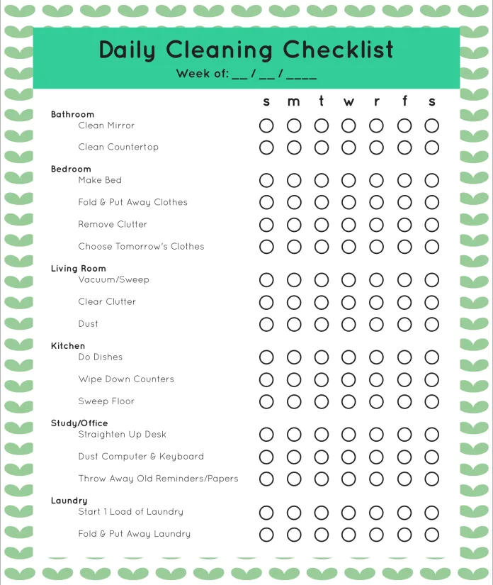 Blank Cleaning Checklist Template