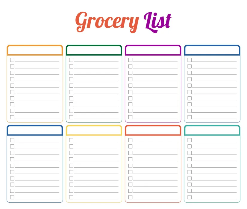 Blank Grocery List Template