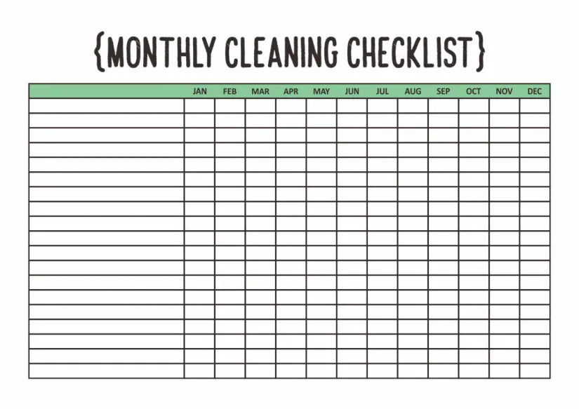 Blank Monthly Cleaning Checklist Printable