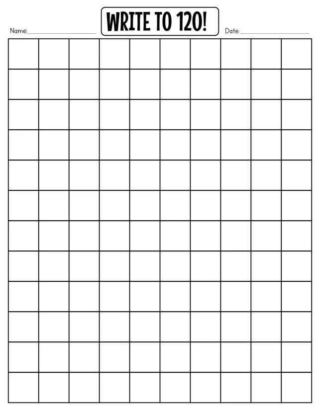Blank Number Grid 1 120