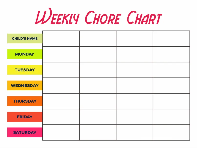 Blank Weekly Chore Chart Template