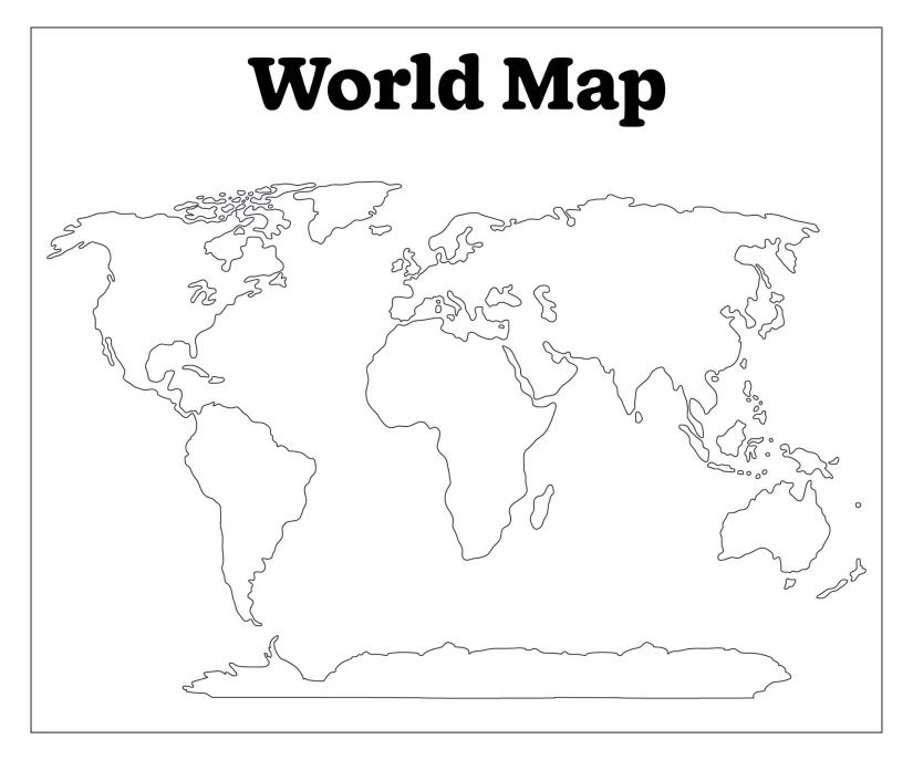 Blank World Map Black and White