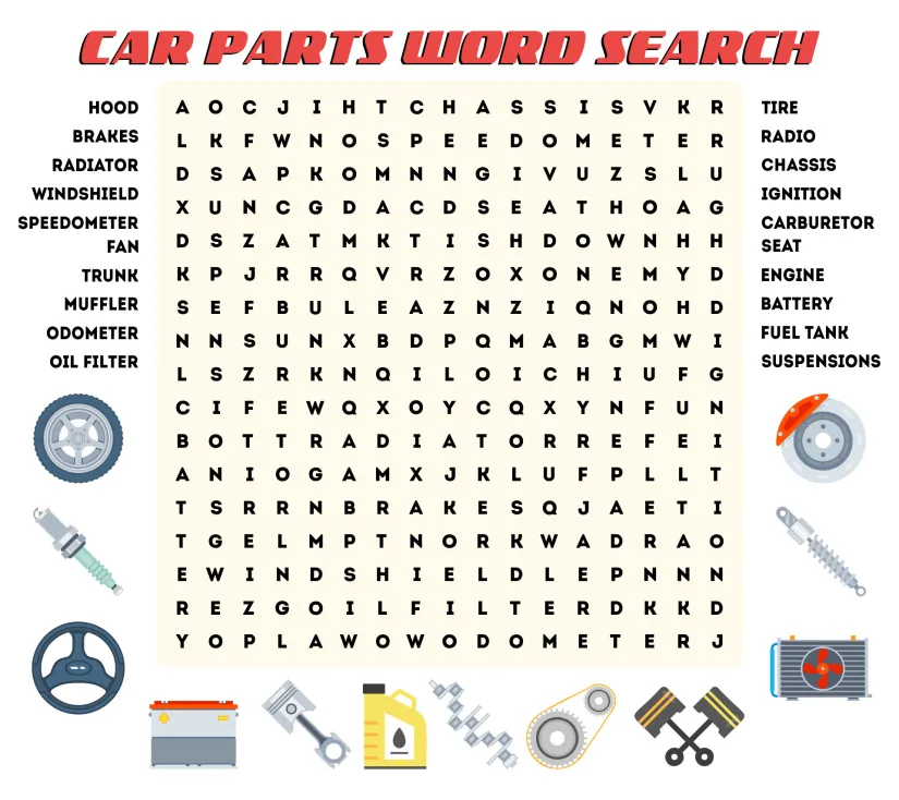 Car Parts Word Search Printable