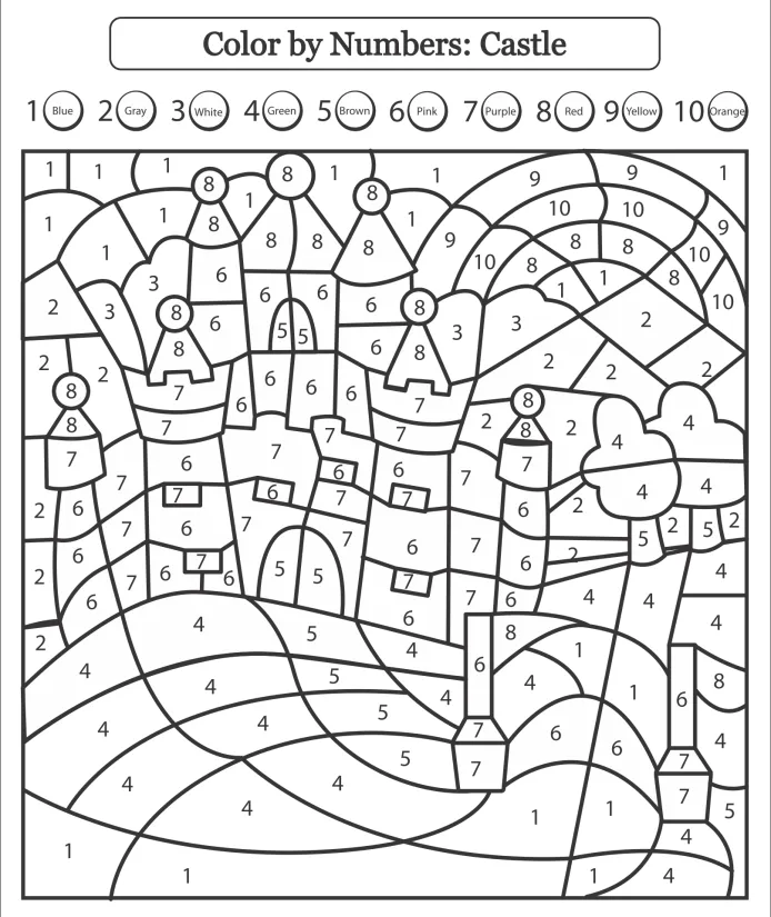 Castle Color by Number Coloring Pages