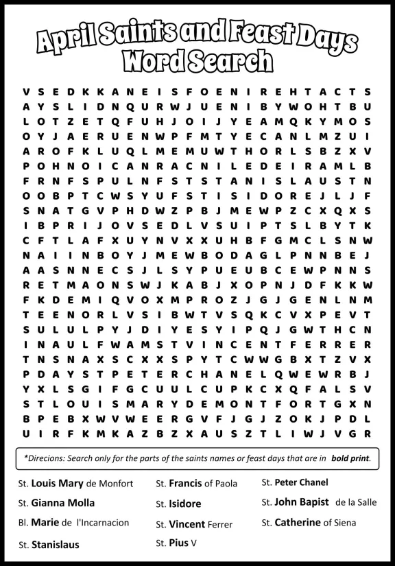 Catholic Word Searches Printable