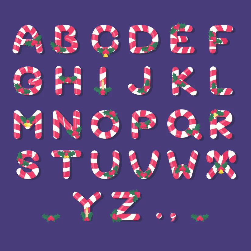 Christmas Bubble Letters Alphabet