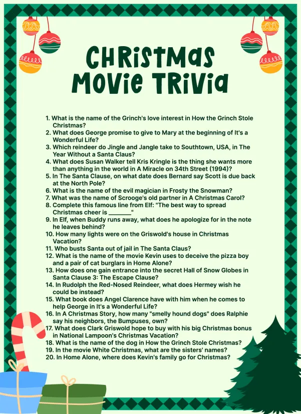 Christmas Movie Trivia Printable