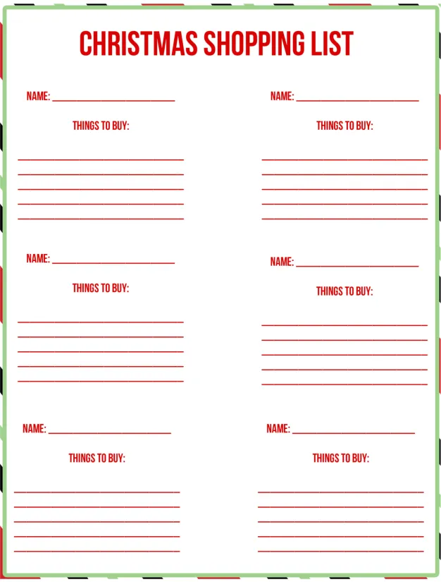 Christmas Shopping List Template