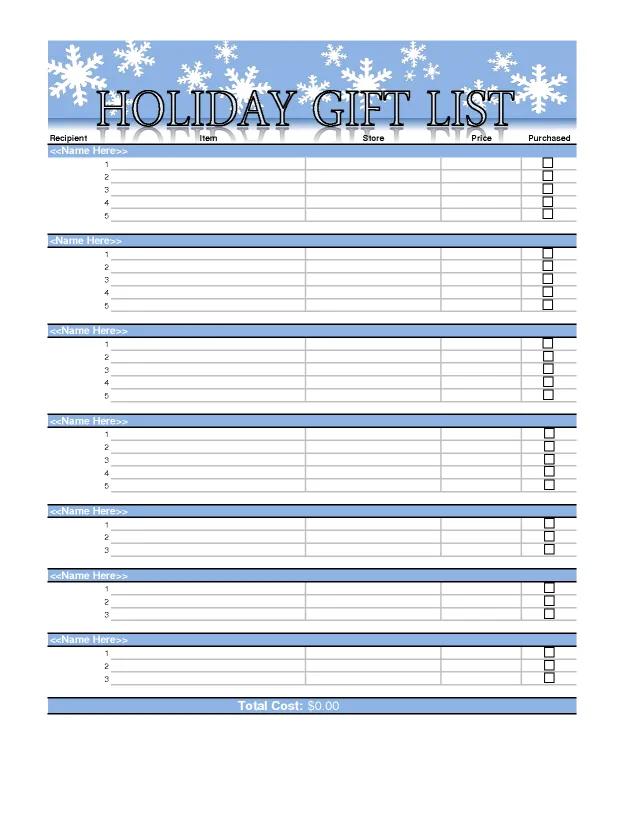 Christmas Shopping List Template