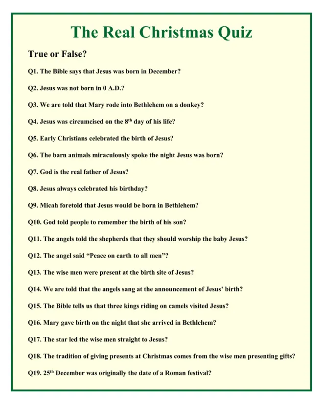 Christmas Trivia Questions True or False