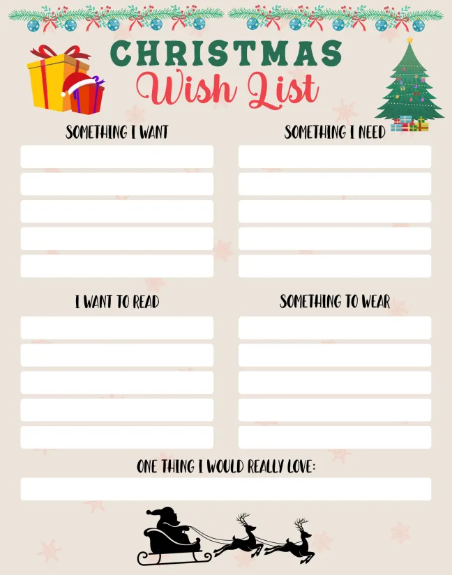 Christmas Wish List For Kids Printable