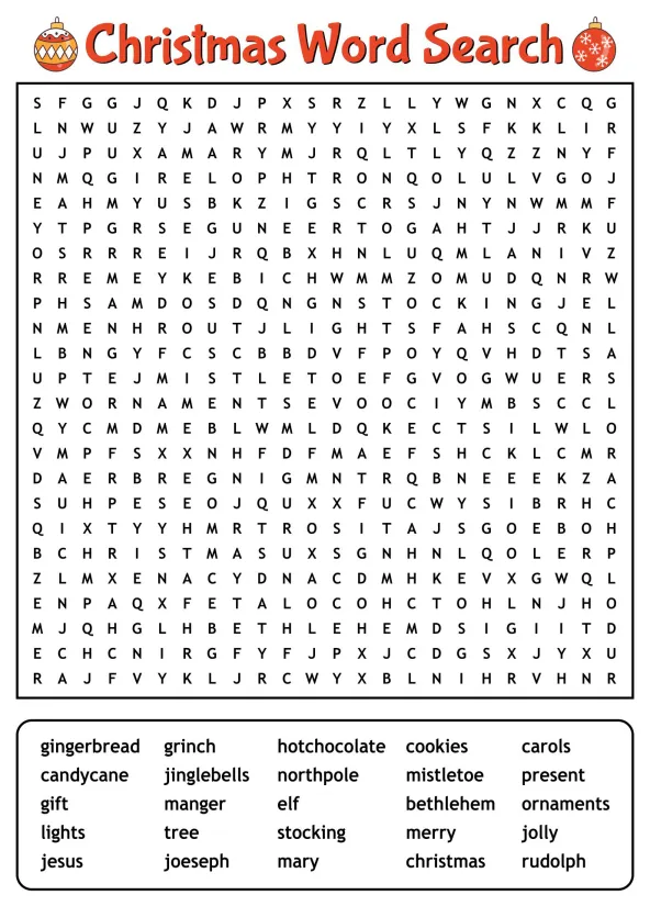 Christmas Word Search ESL Worksheet Printable