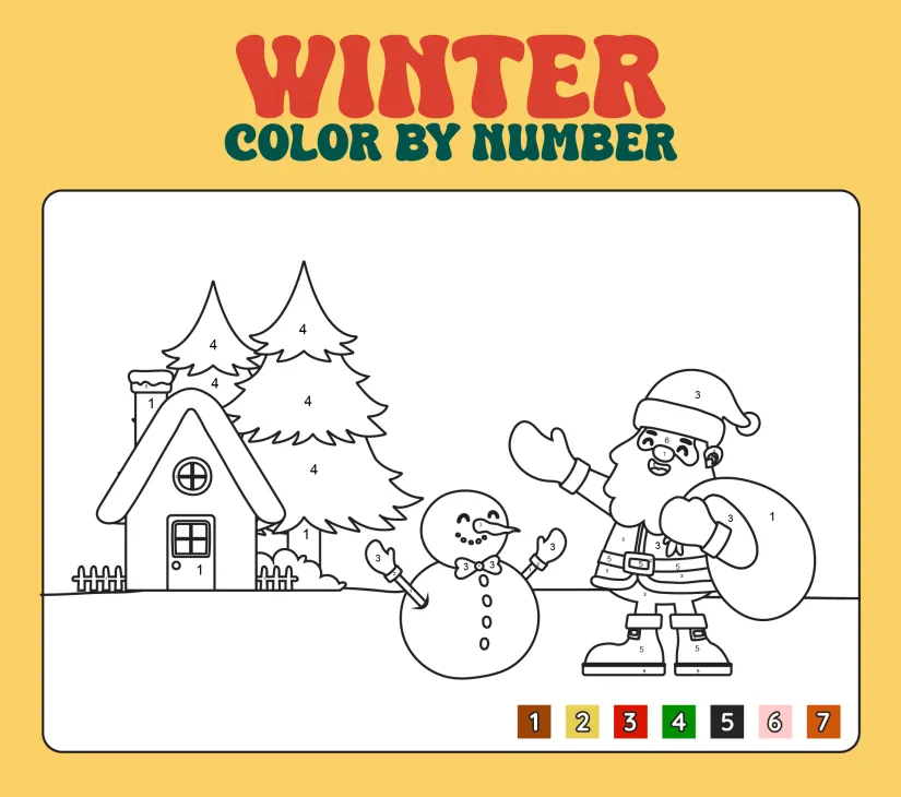 Color By Number Winter Preschool Printable Worksheets