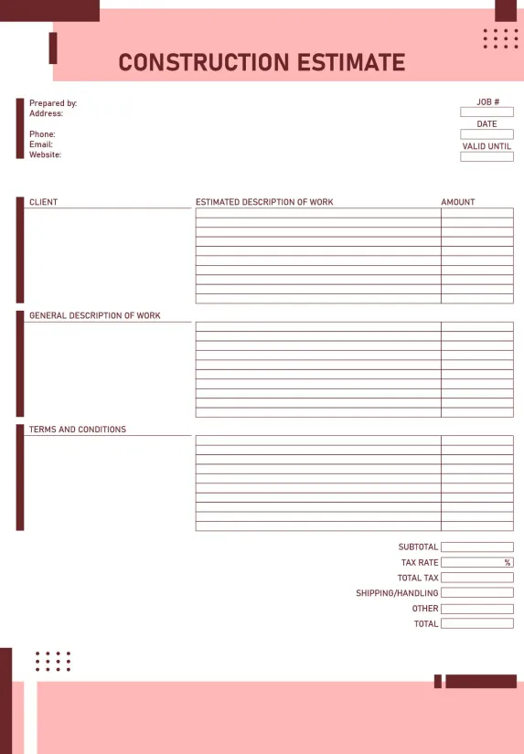 Construction Job Estimate Templates