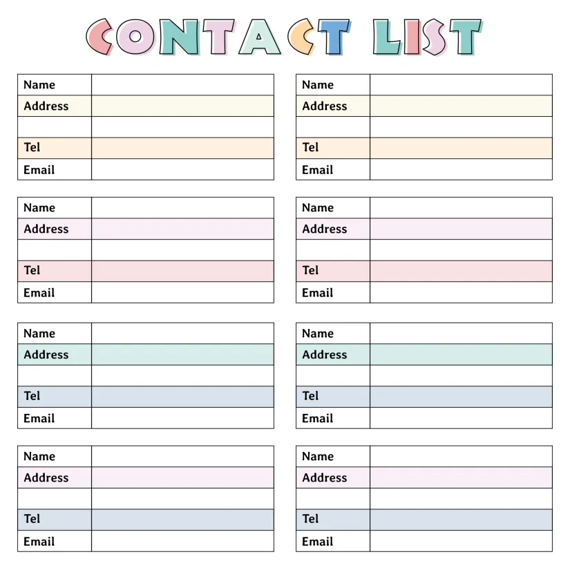 Contact List Template Word