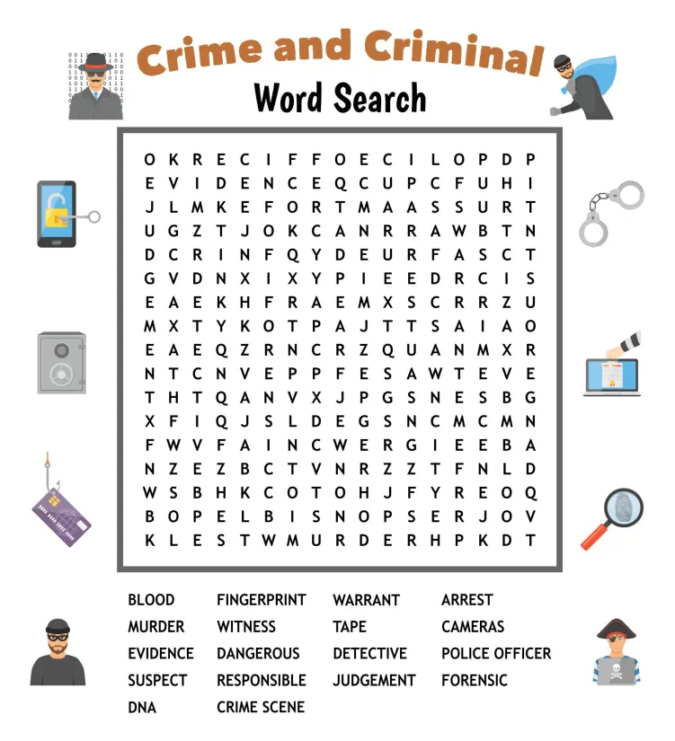 Crime And Criminal Word Search Printable