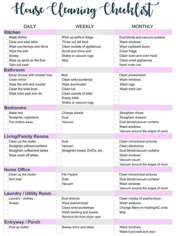 Daily House Cleaning Checklist