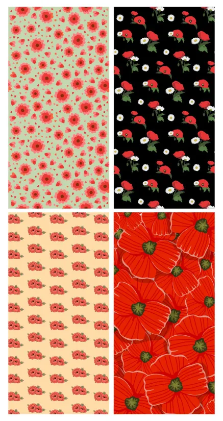 Designs Digital Paper Poppy Flowers