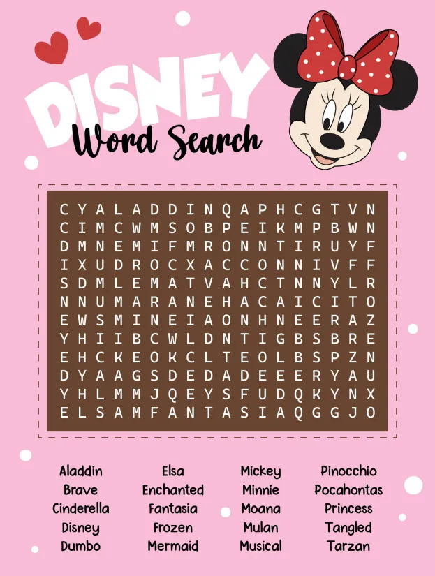 Disney Characters Word Search Puzzle Printable
