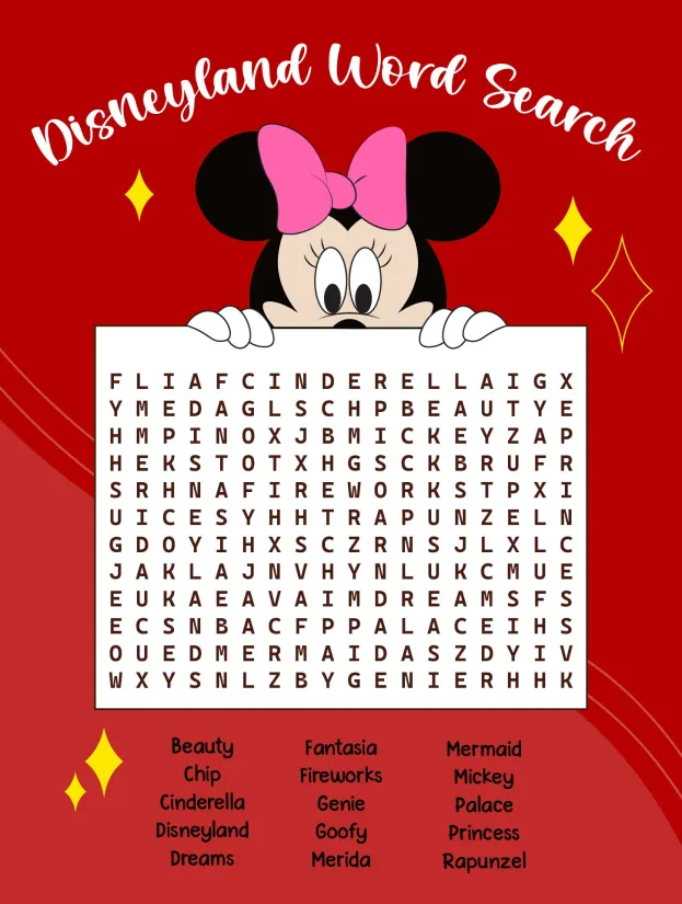 Disneyland Word Search Puzzle Printable