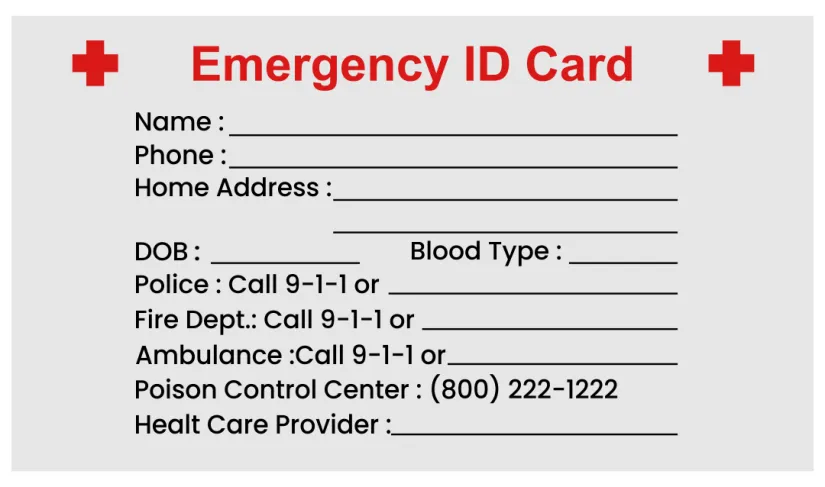 Emergency ID Card Templates Free