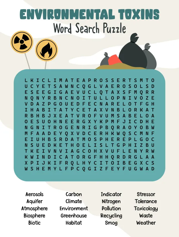Environmental Toxins Word Search Puzzle Printable