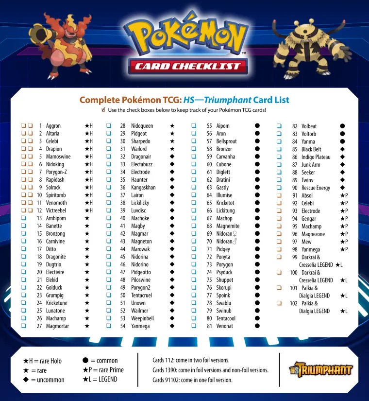 Ex Pokemon Checklist Printable