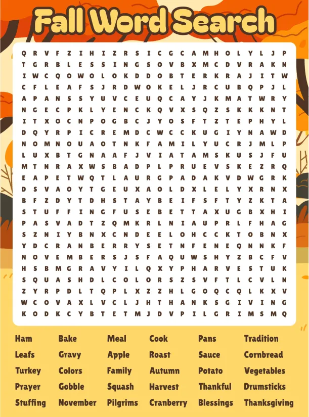 Fall Word Search Printable Puzzle