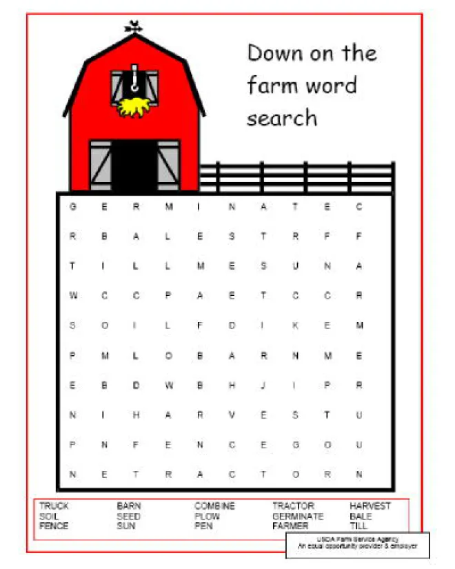 Farm Word Search Printable
