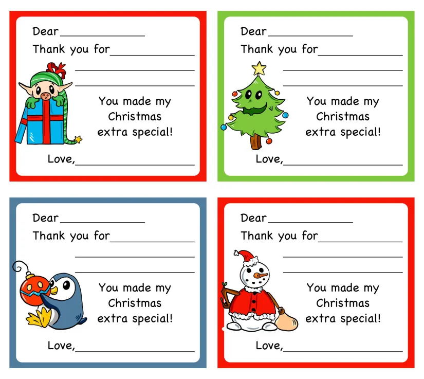 Fill-in-the-Blank Christmas Thank You Cards Printable