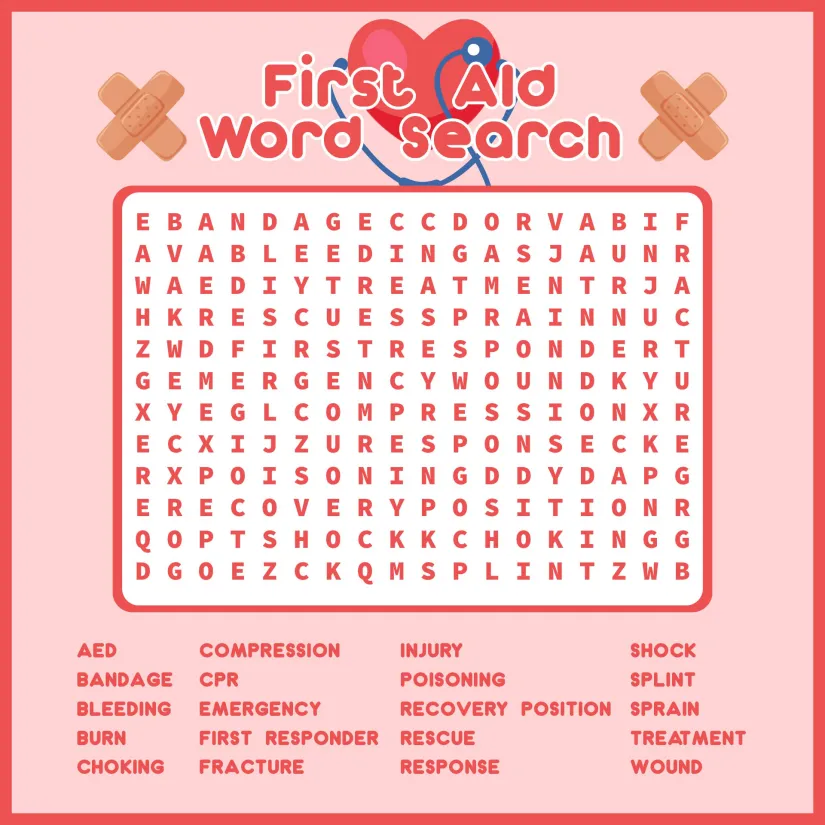 First Aid Word Search Puzzles Printable