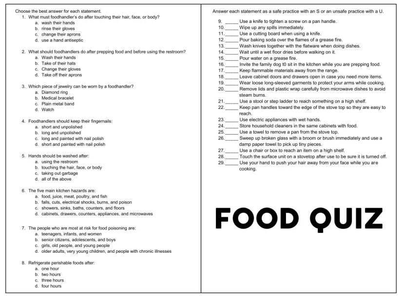 Food Quiz Printable