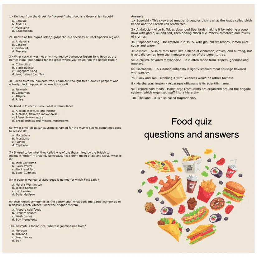 Food Quiz Questions and Answers