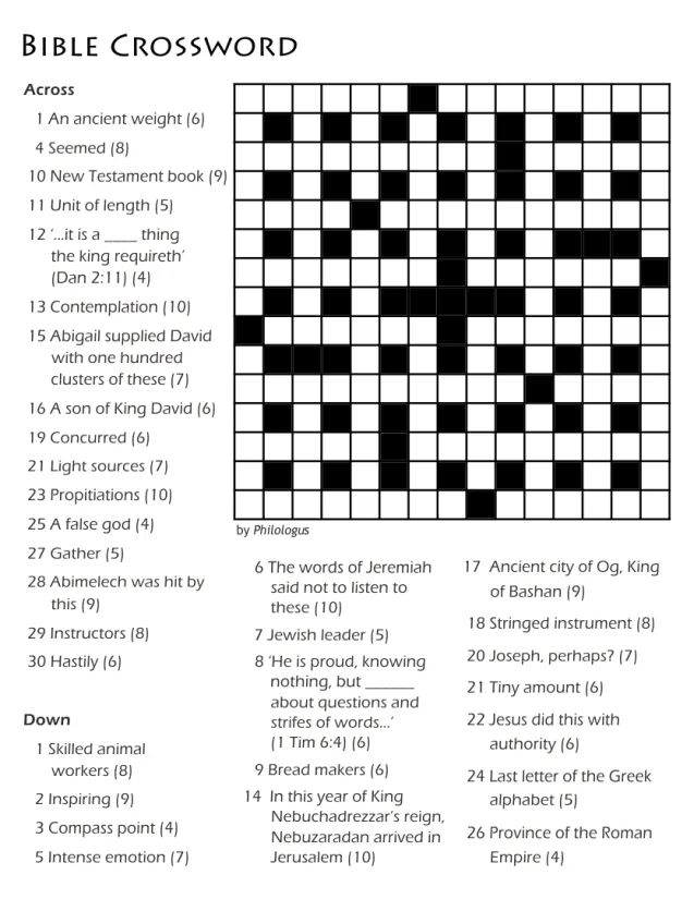 Printable Bible Crossword Puzzles Kids