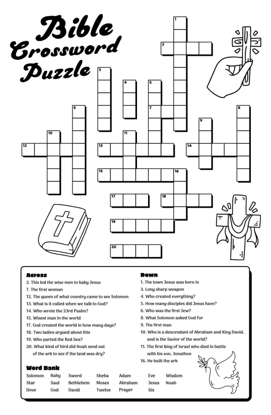 Printable Bible Crossword Puzzles Kids