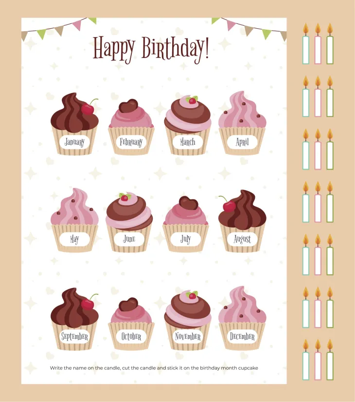 Printable Birthday Chart Cupcake