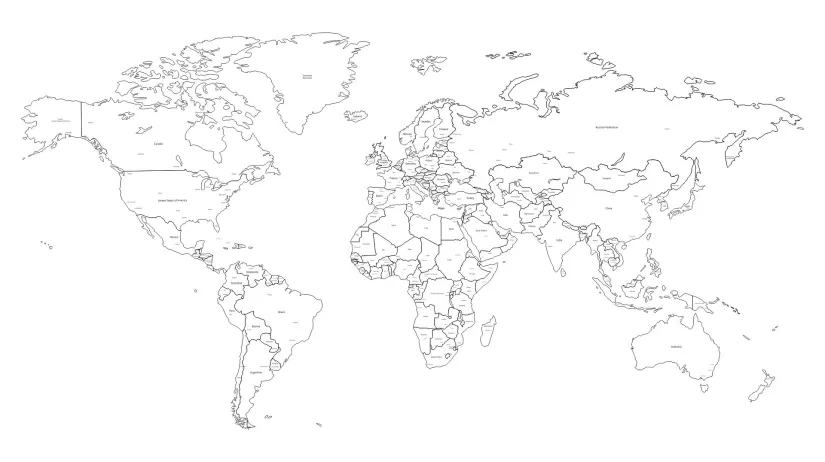 Free Printable Black And White World Map With Countries Labeled