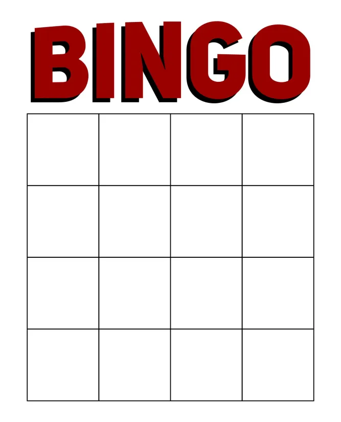 Printable Blank Bingo Cards Template 4 X 4