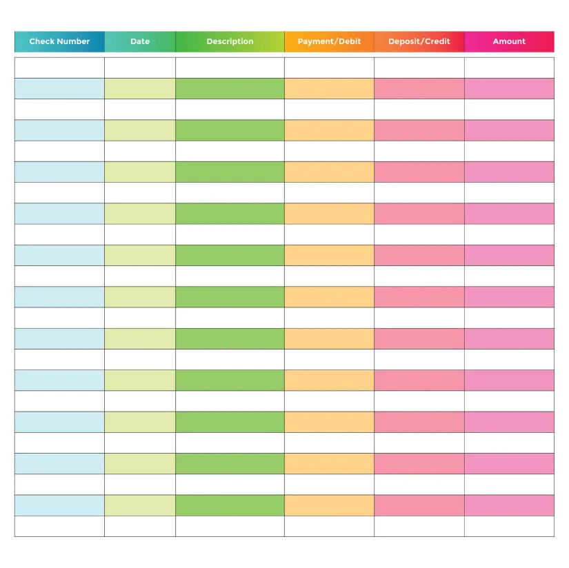 Printable Blank Check Register Template